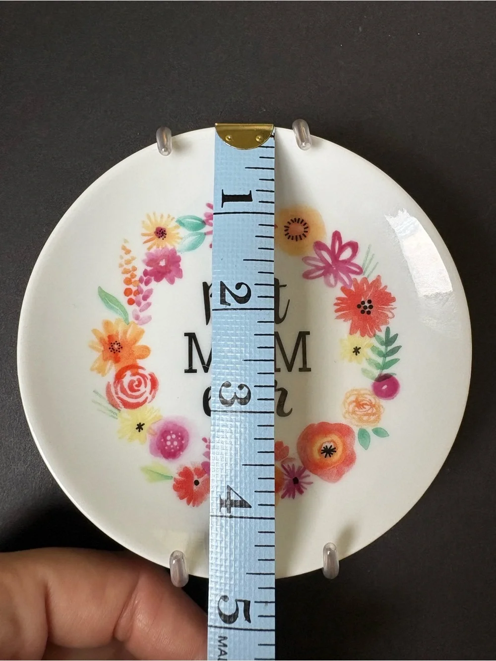 Paper Source Best MOM Ever Floral Accent Plate - White w/ Pink & Orange Flowers